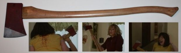 Love & Death sexy Elizabeth Olsen screen used hard rubber stunt TV prop Axe COA