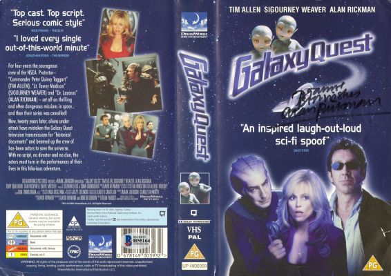 Alan Rickman as Sir Alexander Dane in Galaxy Quest (Beckett) Signed 8.25x11.75 VHS Cover | SWAU