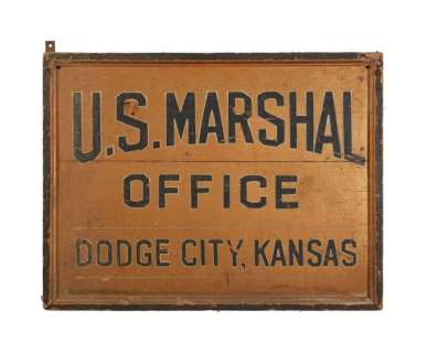 Lot 4 - Gunsmoke | Screen-Matched U.S. Marshal Office Set Prop Sign with DVDs