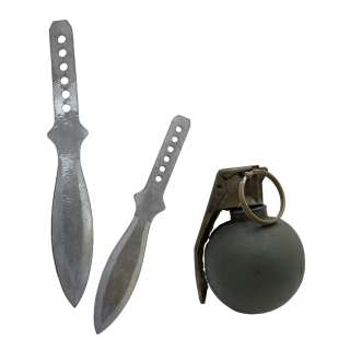 Beau is Afraid Jeeves Denis Ménochet Screen Used Stunt Grenade & Throwing Knife Set Sc 92, 114 | VIP Fan Auctions