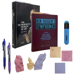 Death of a Unicorn Ridley (Jenna Ortega) Screen Used The Metropolitan Museum Of Art Book, Non-Hodgkin’s Lymphomas Book, Pens, 3 Sticky Note Pads, 3 Sticky Notes & Marker | VIP Fan Auctions