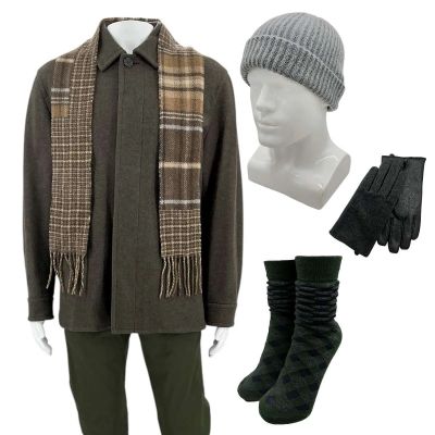 Lot #128: Play Dirty Ed Screen Worn Jacket, Trousers, Scarf, Hat, Gloves & Socks Ch 6 Sc Multiple