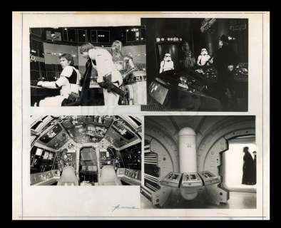 Harry Lange Auction | Four Mounted Behind the Scenes Black and White Production Stills from the Millennium Falcon and the Death Star - Signed by Harry Lange | Propstore