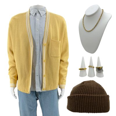 Lot 134: Relationship Goals Roland Screen Worn Cardigan, Button-Up Shirt, Jeans, Toque, (3) Rings & Necklace Ch 6 Sc Multiple | VIP Fan Auctions
