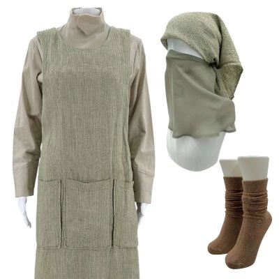 Lot 29: The Handmaid’s Tale Moira Strand Screen Worn Apron, Dress, Face Veil, Cloths & Socks Ch 5 Sc 2-33 Ep 605 | VIP Fan Auctions