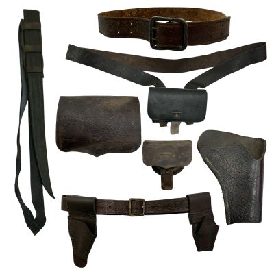 Lot 165: The Bluff Bucaneers Production Used Powder Pouch, Holster, Belt, Over The Shoulder Bag, Large Pouch & Sword Sheath & Strap | VIP Fan Auctions