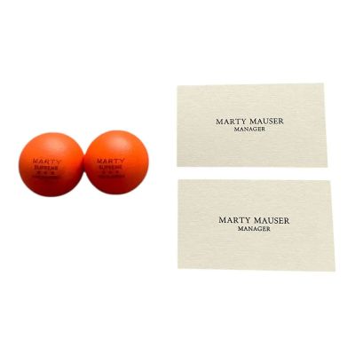 Lot 16: Marty Supreme Marty Mauser Production Used (2) Business Card Set & (2) Marty Supreme Ping Pong Ball Set | VIP Fan Auctions