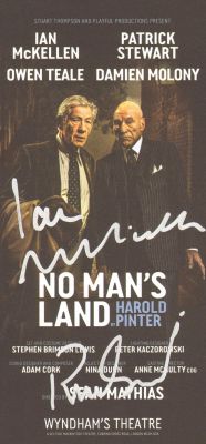 Ian McKellen as Owen Teale & Patick Stewart as Damien Molony in No Man’s Land Signed Wyndam’s Theater Promotional Flyer | SWAU