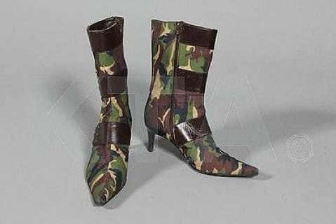 A pair of Solo camouflage print ankle boots, worn | Kerry Taylor Auctions
