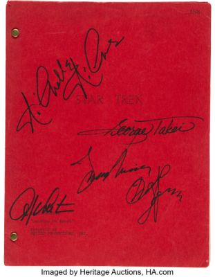 Star Trek: The Original Series (Paramount TV, 1966-1969), Second Revised Final Draft Screenplay from Episode "Journey to Babel" Signed by William Shatner, Leonard Nimoy, George Takei, Nichelle Nichols, and Walter Koenig.