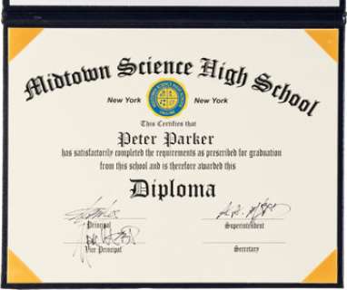 The Amazing Spider-Man 2 (Sony, 2014), Andrew Garfield "Peter Parker/Spider-Man" and Emma Stone "Gwen Stacy" Pairing of Prop Diplomas Signed by Stan Lee.