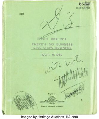 There’s No Business Like Show Business (TCF, 1954), Darryl F. Zanuck Personal Annotated Working Copy Draft Screenplay. | Heritage