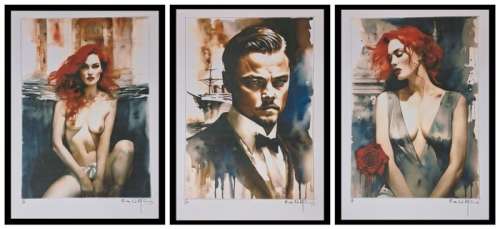 Titanic - Triptychon Leonardo Di Caprio and Kate Winslet - watercolor edition by Emma Wildfang - Large size | Catawiki