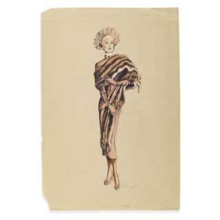 4 Female Costume Sketches by Paula Giokaris | Studio Auctions