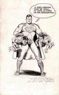 "Superman" pinup artwork by Joe Shuster featuring a self-portrait of Shuster and Jerry Siegel signed. | Profiles in History