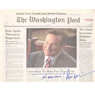 Prop Washington Post from "Man of the Year" Original Signed by actor Robin Williams including the in | Piece of the Past