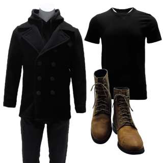 Lot #20 – Shining Girls Harper Jamie Bell Screen Worn Button-Front Coat, Pull-Over Hooded Sweatshirt, Short Sleeve Shirt, Zip-Front Pants & Lace-Up Boots Ep 101