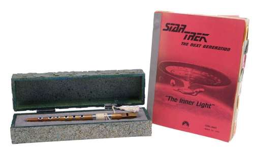 STAR TREK: THE NEXT GENERATION (T.V. SERIES, 1987-1994) - Lot #339 : Jean-Luc Picard‘s (Patrick Stewart) Ressikan Flute and Screen-Matched Box with "The Inner Light" Costume Continuity Script