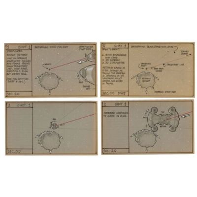 THE LAST STARFIGHTER (1984) - Lot #287 : Set of Four Hand-Drawn Ron Cobb Starfighter Storyboards
