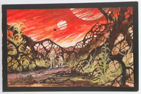 Lot 4443 - Gerry Anderson related - Original artwork on board, paint, showing a distant planet scene, 53 x 79…