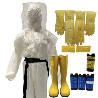 Lot #86: The Hot Zone (2019-2021) Dr Nancy Jaax Julianna Margulies Screen Worn Coveralls, T-Shirt, Leggings, 3 Gloves Set, Ankle Cuffs, Hazmat Hood, Boots & Oxygen Machine Ep 103 & 106