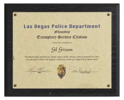CSI: Crime Scene Investigation - Gil Grissom (William Petersen) LVPD Exemplary Service Plaque