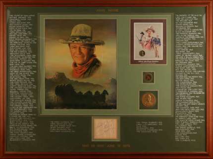 John Wayne memorial presentation - 3 John Wayne medallions mounted along with John Wayne signature,… | Ewbank’s