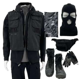 Eddington Muscular Man (Keith Jardine) Screen Worn Balaclava, Cargo Pants, Combat Boots, Fanny Pack, Hoodie, Neck Gaiter, Shirt, Vest & Gloves Ch 3 Sc 109-123 | VIP Fan Auctions