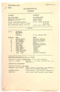 James Bond Octopussy (1983) Accommodation List for India 25.9.82, six pages, 21 x 33 cm. | Ewbank’s