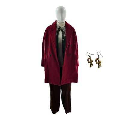 Oh What Fun Claire Clauster Screen Worn Driving Double Coat, Pants, LS Shirt, Cardigan & Earrings Ch 2 Sc 60 | VIP Fan Auctions