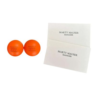 Lot 41: Marty Supreme Marty Mauser Production Used (2) Business Card Set & (2) Marty Supreme Ping Pong Ball Set | VIP Fan Auctions