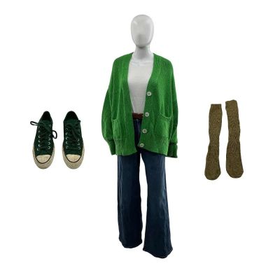 Lot 94: The Sheep Detectives Rebecca Hampstead Screen Worn Sneakers, Socks, Shirt, Jeans, Cardigan & Belt Ch 3 Sc 85-115pt1 | VIP Fan Auctions
