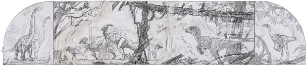 Jurassic Park | Mark "Crash" McCreery - Jurassic Park Visitor Center Mural – Final Concept Art / Jurassic Park Drawing | Phillips