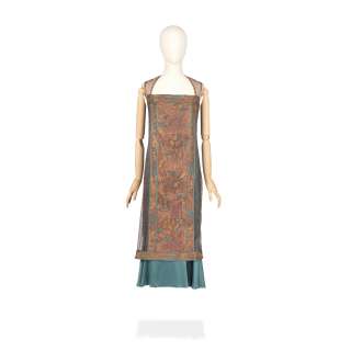 Laura Carmichael (as Lady Edith): Art-Deco style copper and turquoise dress Season 6, Episode 9 | Bonhams