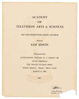 Emmy Nomination for ’’The Tracey Ullman Show’’ Given to Sam Simon in 1988 -- From the Sam Simon Estate | Nate Sanders