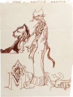 Jerry Garcia "Mystery Cats" 9" X 12" Original Sketch from Cats Under The Stars In Jerry’s Hand (1970s). | Heritage