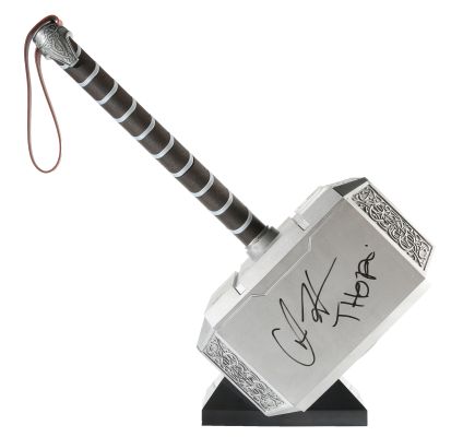 Marvel Legends Mighty Thor Mjolnir Prop Replica Hasbro Legends Series Electronic Hammer (SWAU) Signed by Chris Hemsworth with Character Name | SWAU