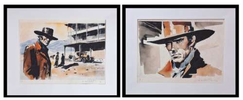 Henry Fonda in Once Upon a Time in the West - Diptychon - watercolor edition on handmade Kahari Paper by Emma Wildfang | Catawiki