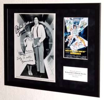 James Bond 007: Moonraker - Richard Kiel (RIP) & Blanche Ravalec (Jaws&Dolly) Framed, DOUBLE signed, COA & sticker b‘bc