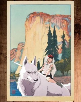 Kodo88 - Princess Mononoke at El Capitan by Hiroshi Yoshida エル・キャピタン - Hand Signed, Numbered | Catawiki