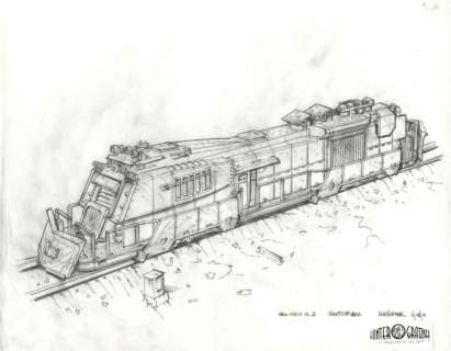 Lot 1120 - Mars armored train, train station pylons and train concept drawing from Ghosts of Mars