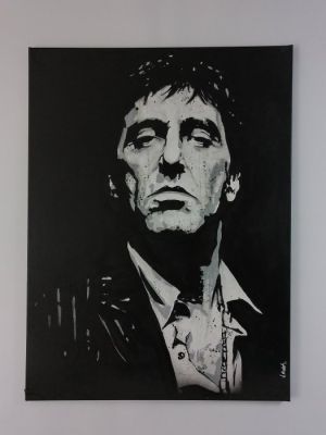 Scarface - Tony Montana - Al Pacino - Handpainted painting, signed by artist Vincent Mink | Catawiki