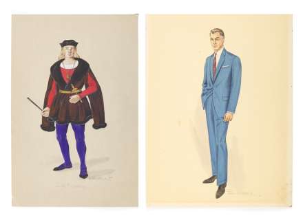 (2) Male Costume Sketches by Paula Giokaris | Studio Auctions