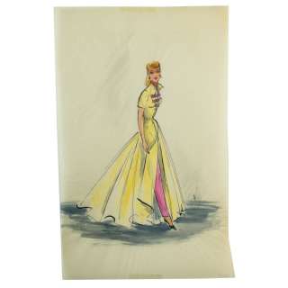 I Love Lucy | Elois Jenssen Yellow & Pink Gown Costume Sketch for Lucille Ball as "Susan Vega" in Forever Darling | Blacksparrow
