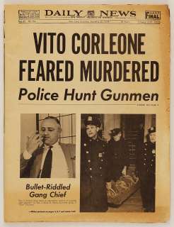 "The Godfather" Original "Vito Corleone Feared Murdered" Daily News Newspaper Props | Gotta Have Rock and Roll