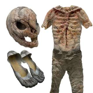 Lot 62 - Dark Harvest Sawtooth Jack‘s Dustin Ceithamer Head Mask, Body Suit, Pants & Slip On Shoes