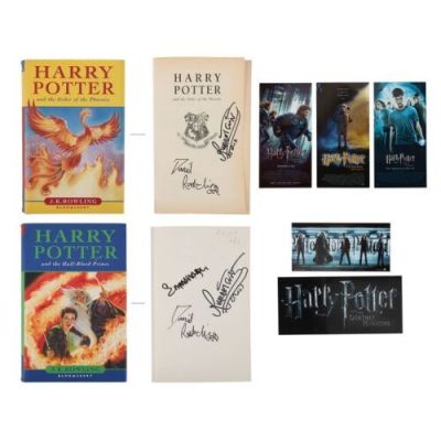 Harry Potter Franchise (1997-2011) | Pair of Daniel Radcliffe, Emma Watson, Rupert Grint and Cast-Autographed Goblet of Fire and Order of the Phoenix Books with Six Screening Invitations | Propstore