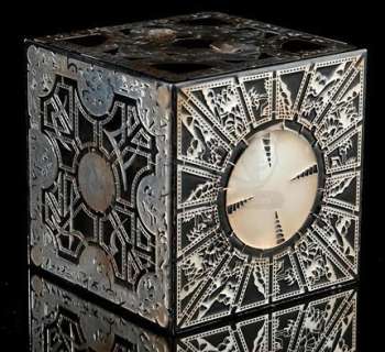 Hellraiser: Judgment | The Auditor’s (Gary J. Tunnicliffe) Stainless Steel-Eteched Black Lament Configuration Mantlepiece Puzzle Box | Propstore