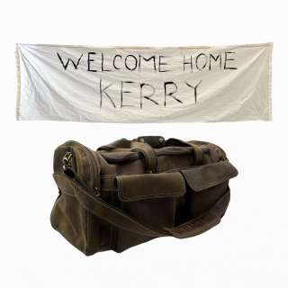 The Iron Claw Kerry Von Erich Jeremy Allen White Screen Used Duffle Bag & Welcome Home Banner | VIP Fan Auctions