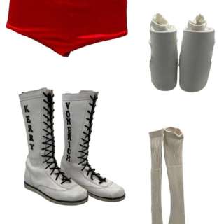 Lot #133: The Iron Claw Kerry Von Erich Screen Worn Stunt Double Wrestling Trunks, Knee Pads, Socks & Wrestling Boots Ch 3 Sc 62